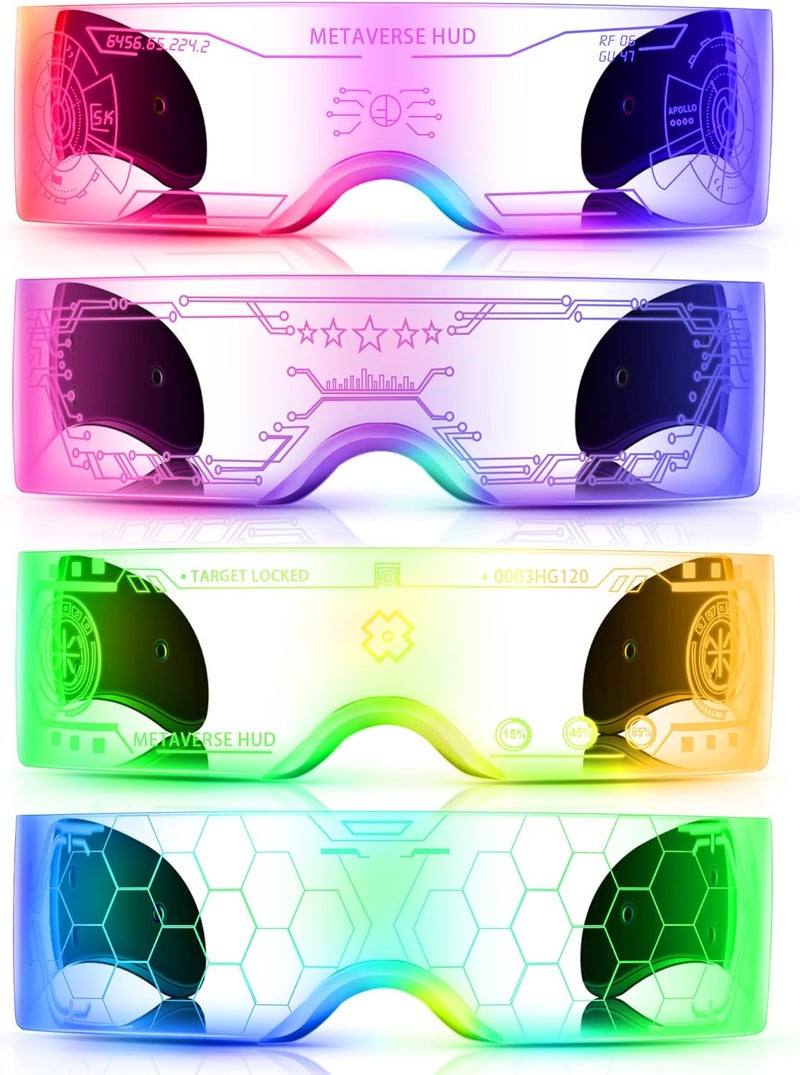 TOODOO 4 Pairs LED Visor Glasses Light up Glasses Futuristic Luminous Rave Glasses 7 Colors 4 Modes for Club Christmas Party - Image 1
